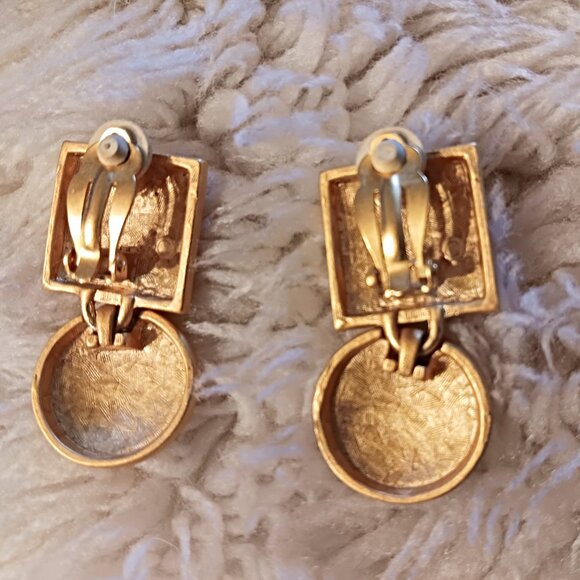 Geometrics in Gold Tones! Vintage Anne Klein Dangle Post Earrings - Picture 2 of 3